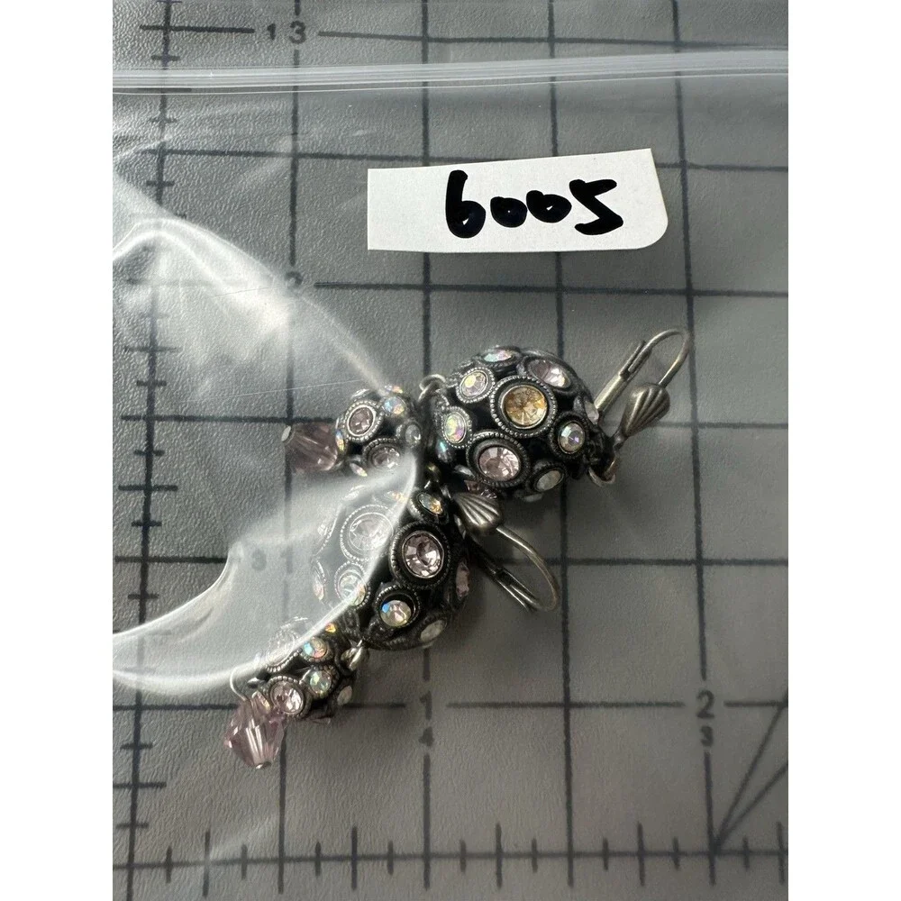 Vintage AB Rhinestone Disco Ball Dangle Earrings Lever Back READ